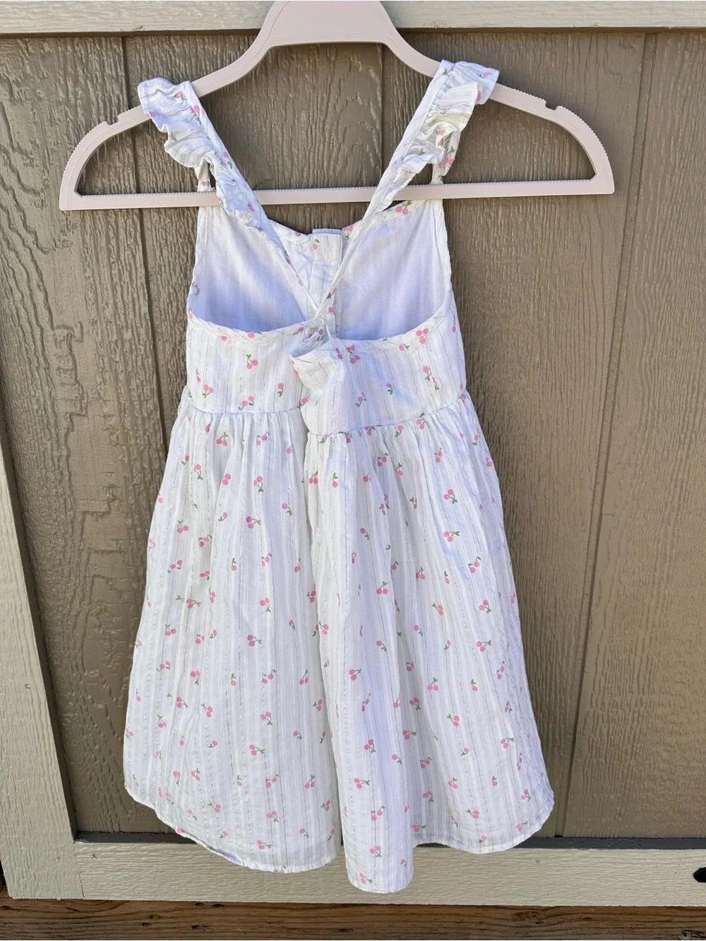 Girls White Floral Summer Dress with Pink Cherry Print and Crossbody Purse EUC